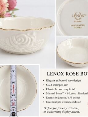 Lenox Ivory Rose Bowl with Gold Scalloped Rim